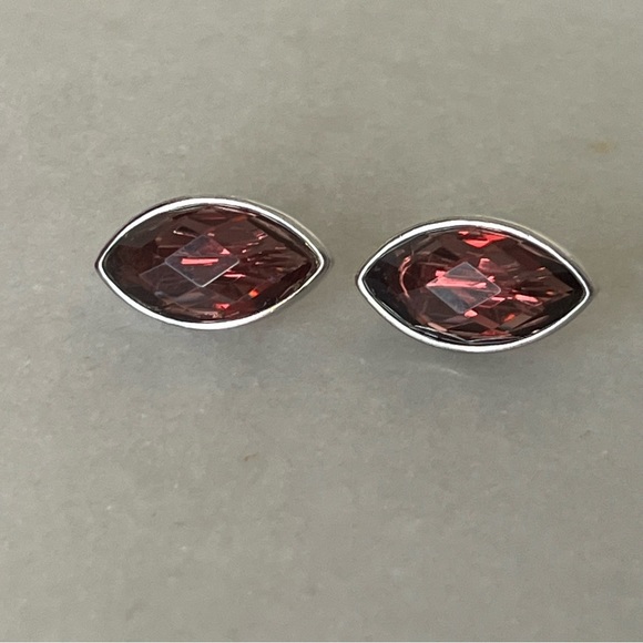 Anne Klein Silver Tone Faceted Maroon Stone Clip On Earrings - Picture 2 of 13